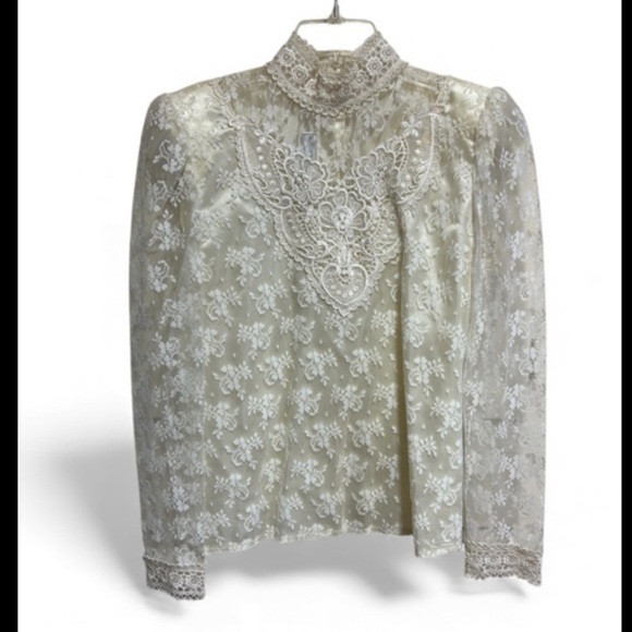 Scott McClintock Tops - Vintage Scott McClintock blouse Size 10 Lace High Neck Victorian Boho Bridgeton